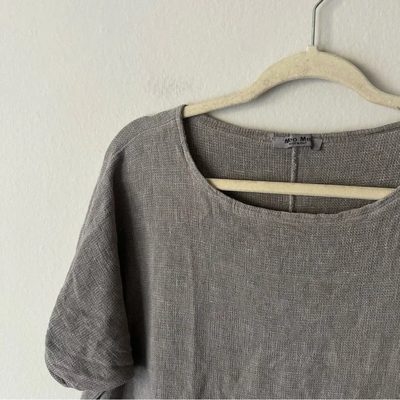 Meo Meli Made in Italy Linen Blend Slit Top in Grey - Picture 3 of 12